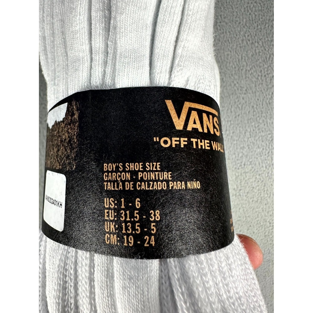 Vans Socks 3 Pack Youth Boys Size 1-6 White Cotton Blend Crew Sock Skate Surf - Picture 3 of 4
